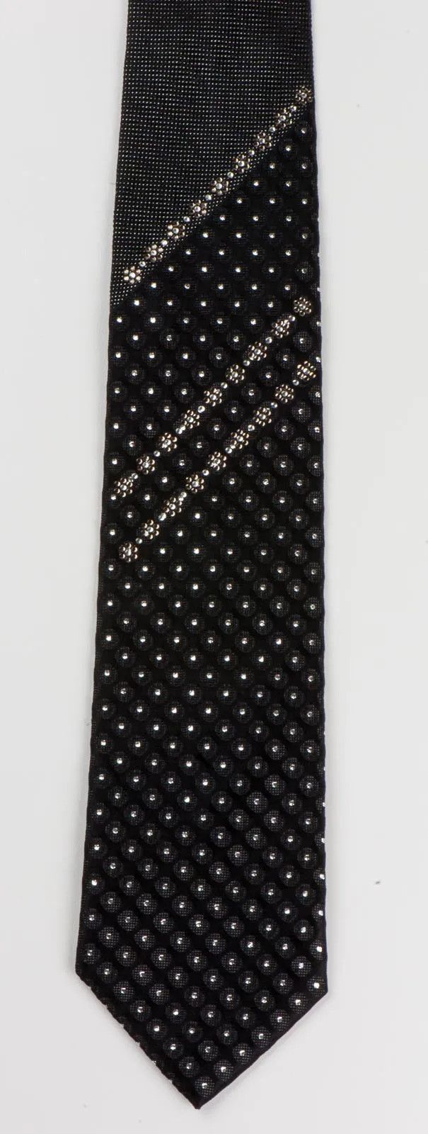 Grang Cia Black Silk Rhinestone Tie With Metallic Silver Sparkles