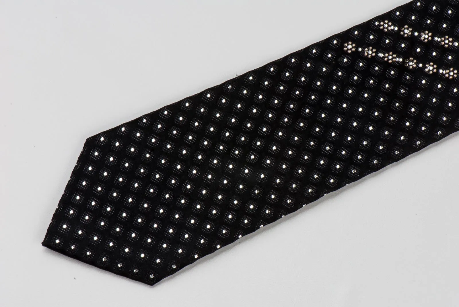 Grang Cia Black Silk Rhinestone Tie With Metallic Silver Sparkles