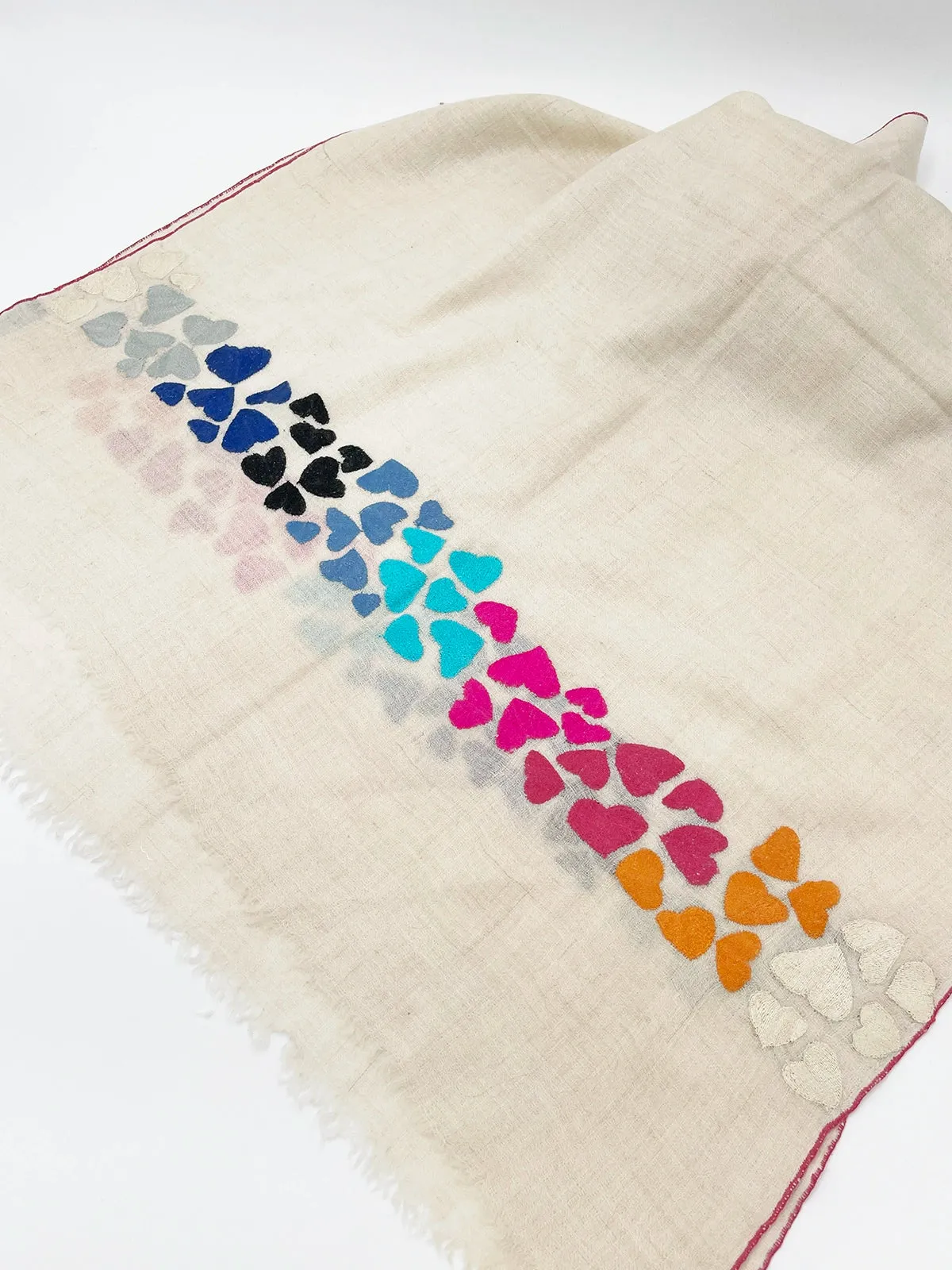 Handwoven 100% Pashmina - HEARTS EMBROIDERY