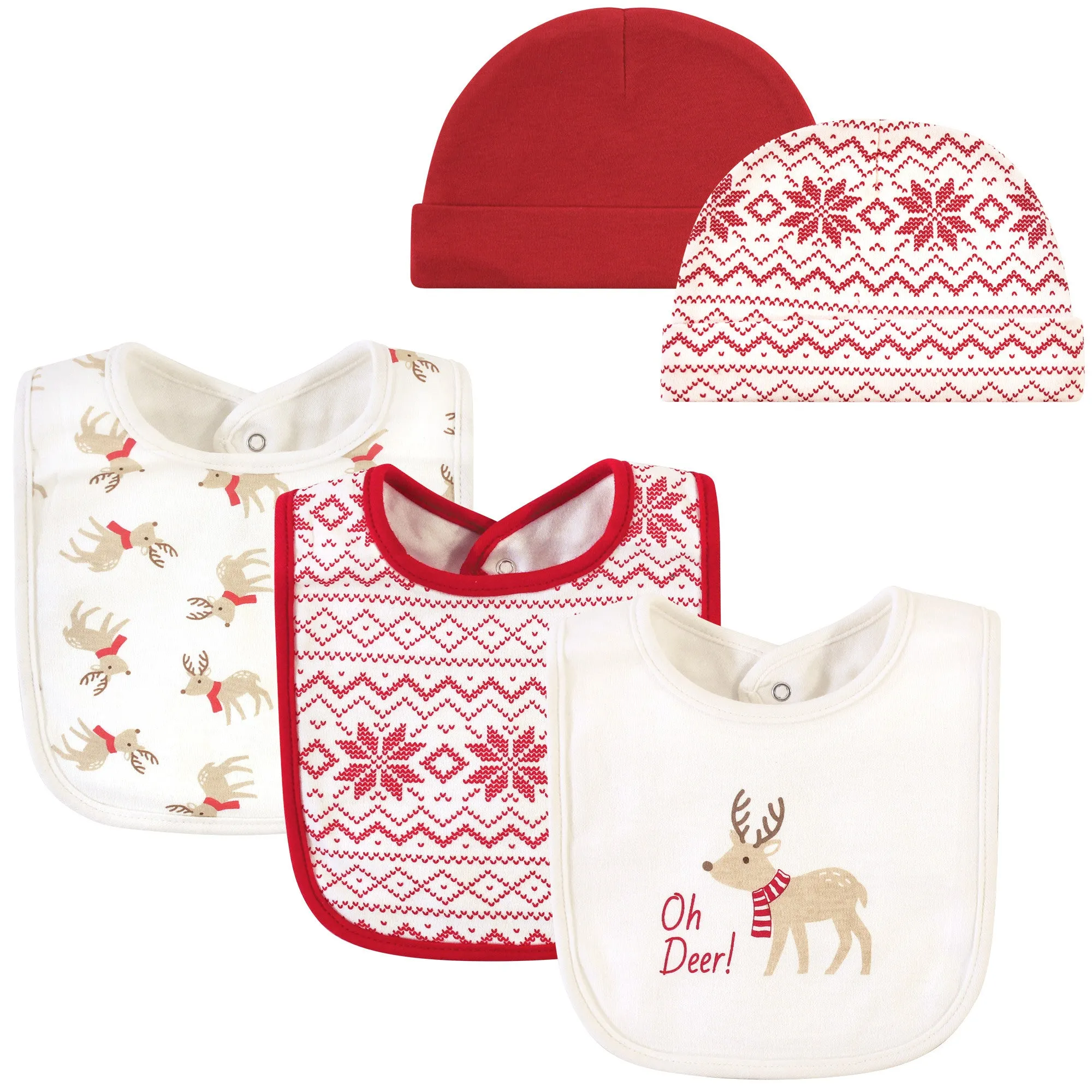 Hudson Baby Cotton Bib and Headband or Caps Set, Oh Deer