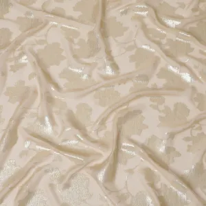 Ivory Silk Chiffon Metallic Floral Fabric with metallic lurex - 110 cm Wide-D20026