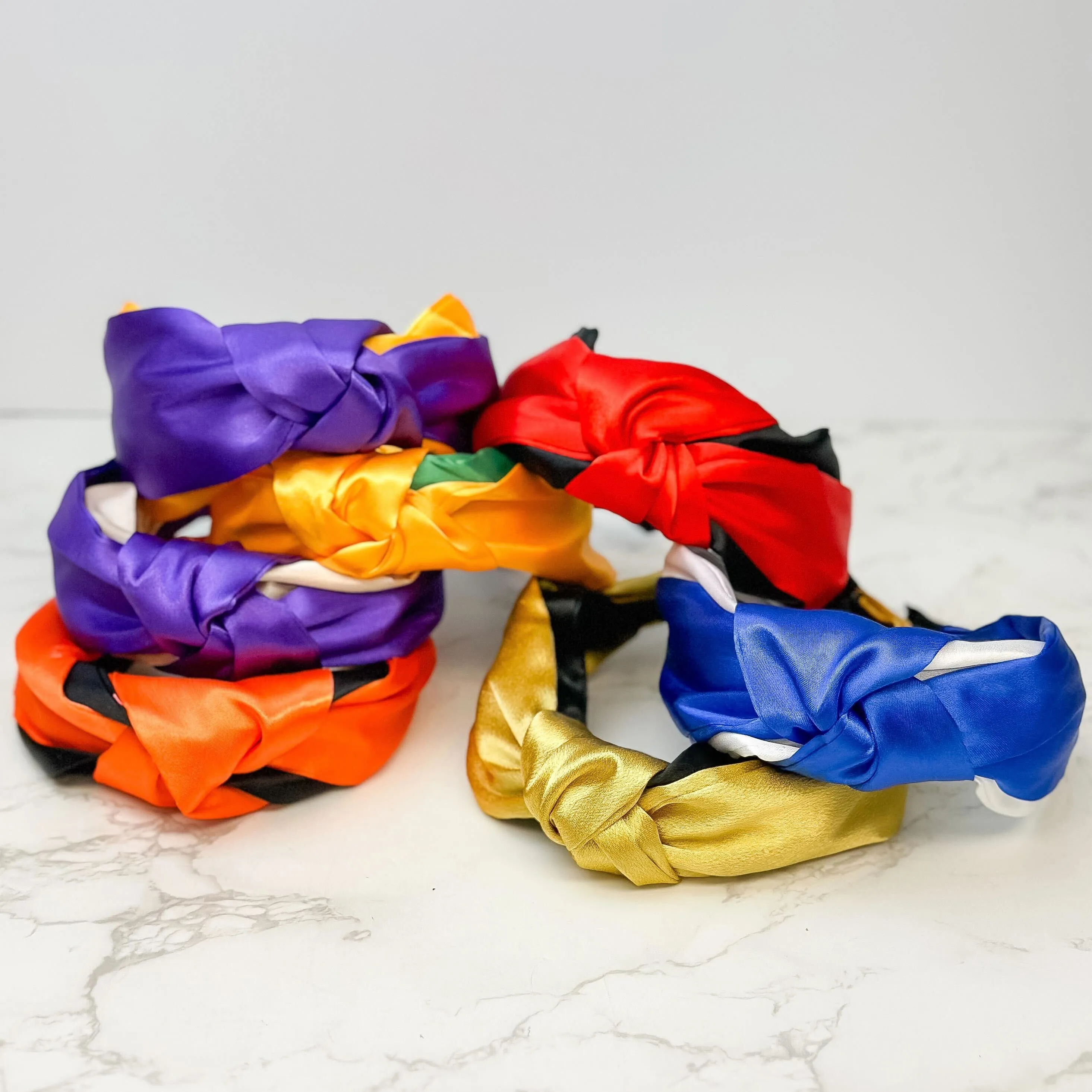 Jumbo Puffy Knotted Headbands - Purple & Gold