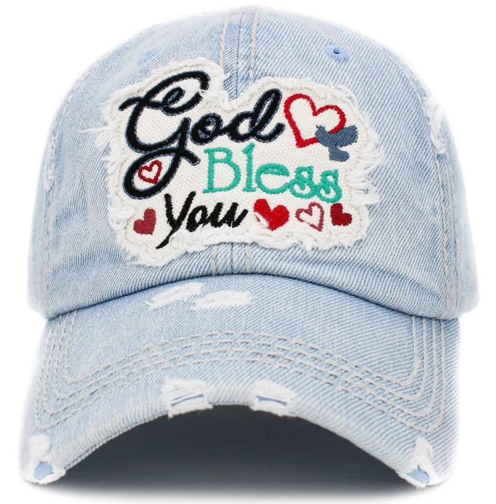 KBV1390 "God Bless You" Vintage Washed Baseball Cap