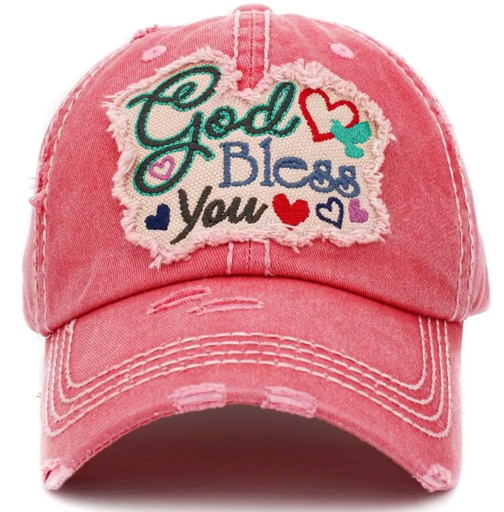 KBV1390 "God Bless You" Vintage Washed Baseball Cap