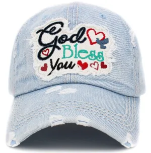 KBV1390 "God Bless You" Vintage Washed Baseball Cap