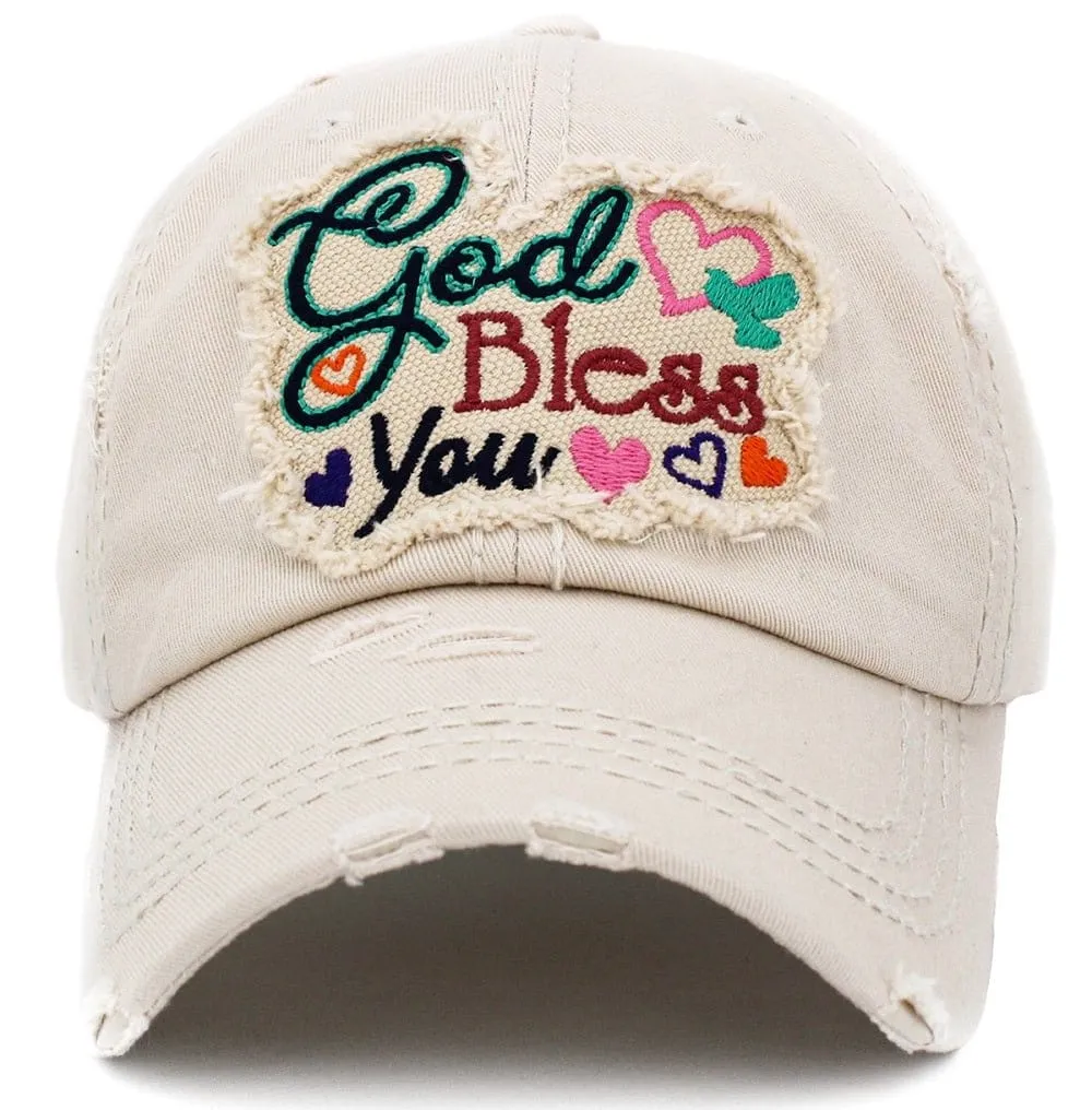 KBV1390 "God Bless You" Vintage Washed Baseball Cap