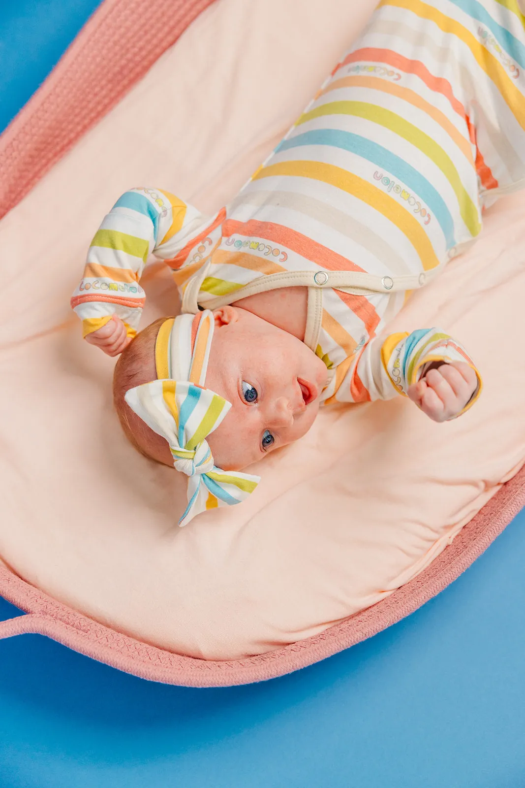 Knit Headband Bow - CoComelon Stripe