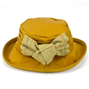 Ladies Wax Hat with Tweed Bow - Yellow