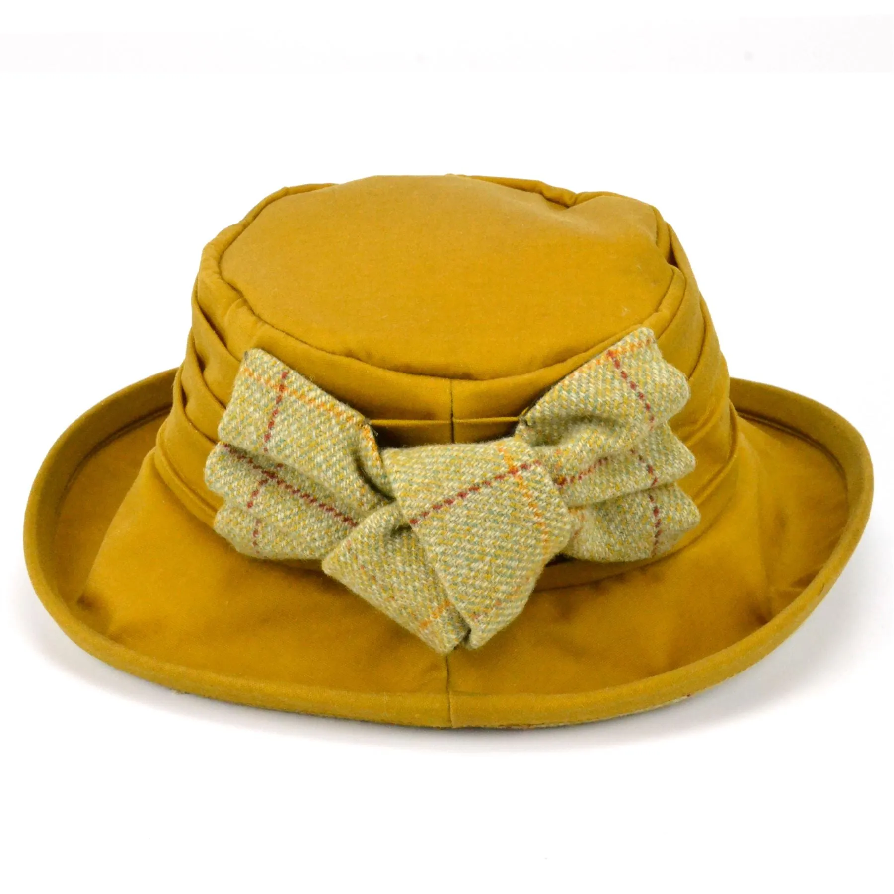 Ladies Wax Hat with Tweed Bow - Yellow