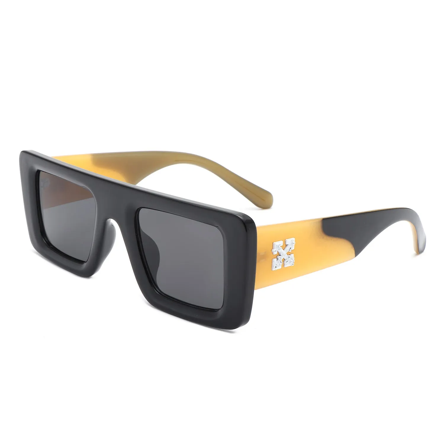 Lumos - Square Retro Two-Tone Thick Frame Flat-Top Sunglasses