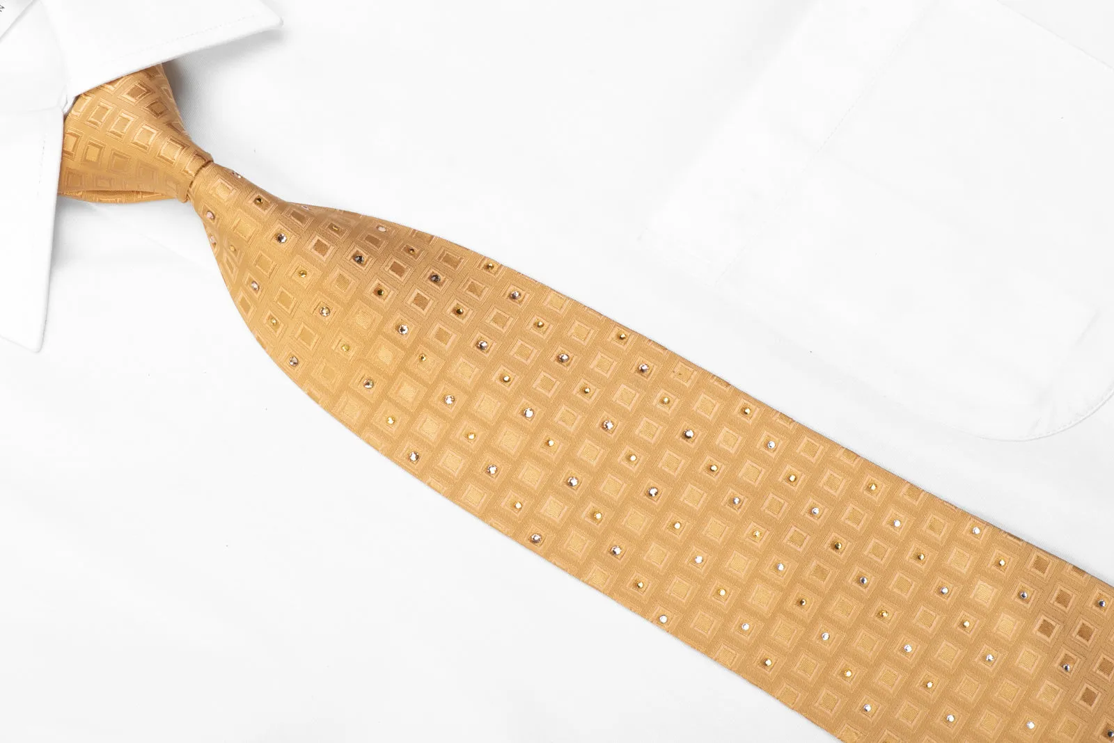 Masculin Rhinestone Tie Squares On Gold Silk