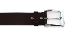 Mens Brown Leather Belt With Silver Square Buckle