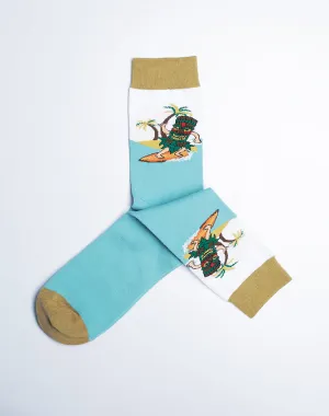 Men's Surfs Up Tiki Hawaiian Tropical Crew Socks