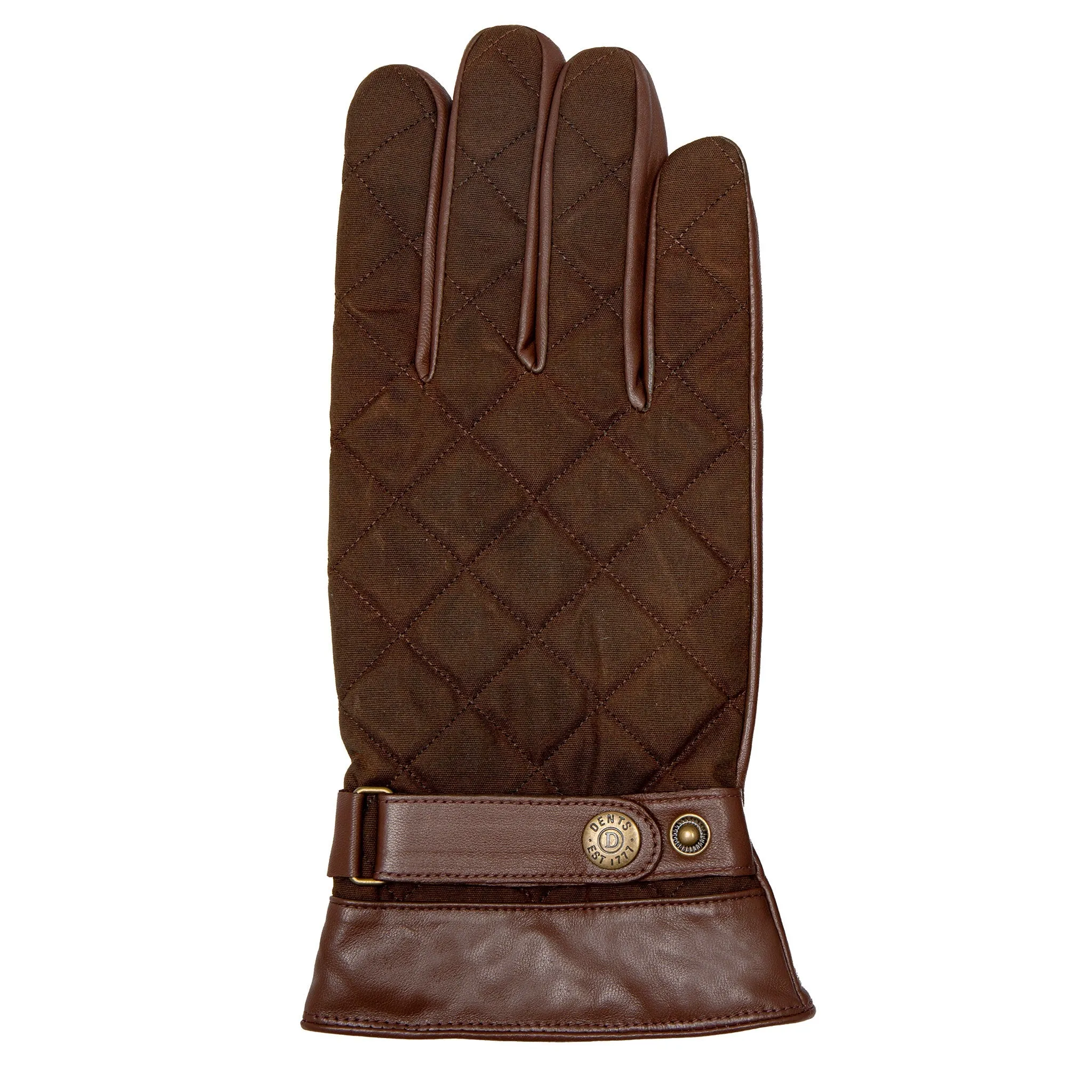 Men's Touchscreen Water-Resistant Lined Leather Gloves with Waxed Cotton Quilting