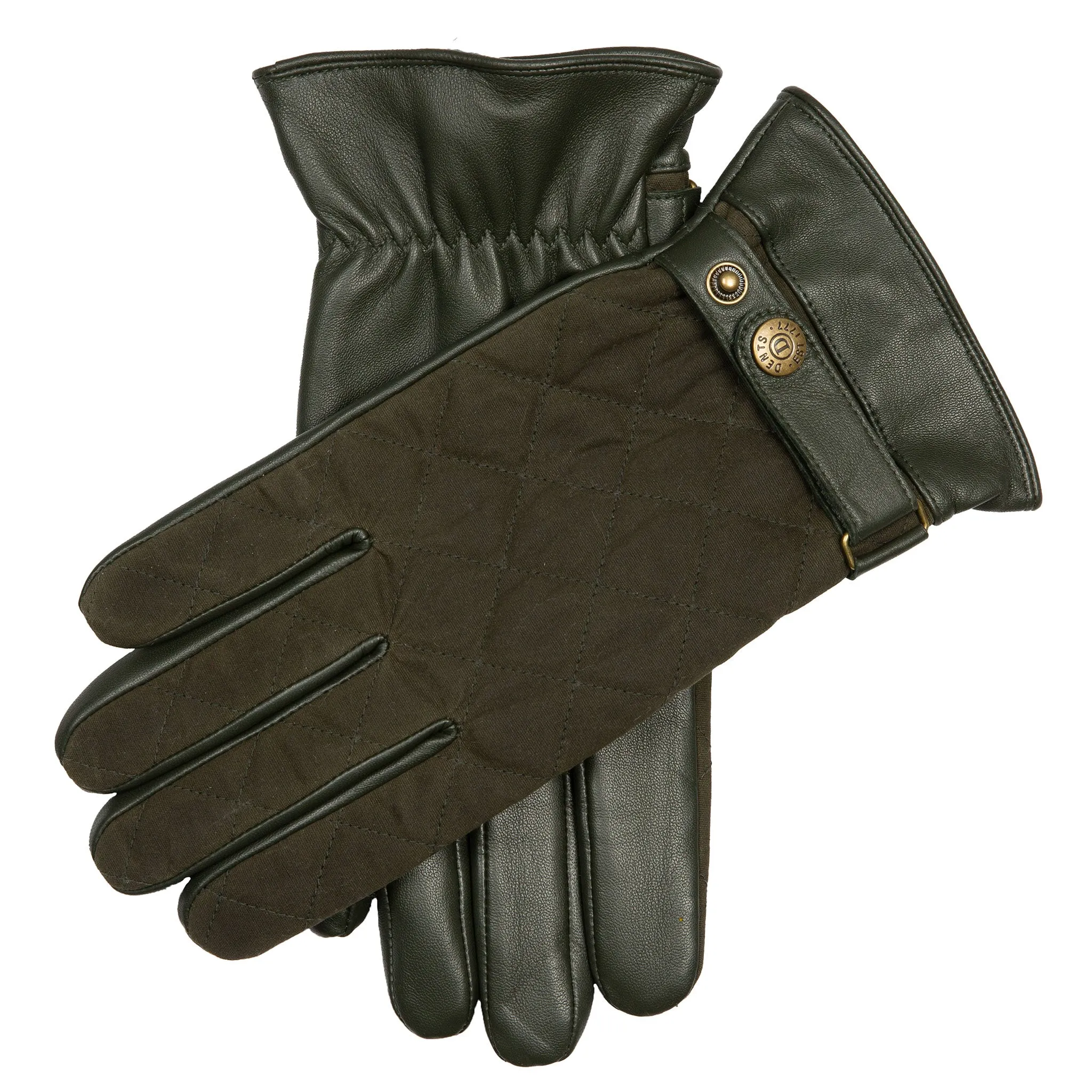 Men's Touchscreen Water-Resistant Lined Leather Gloves with Waxed Cotton Quilting