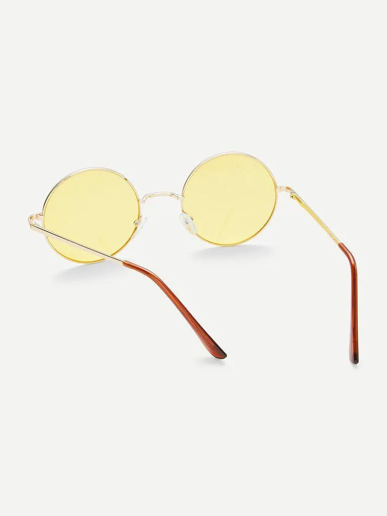 Metal Frame Yellow Round Lens Retro Style Sunglasses