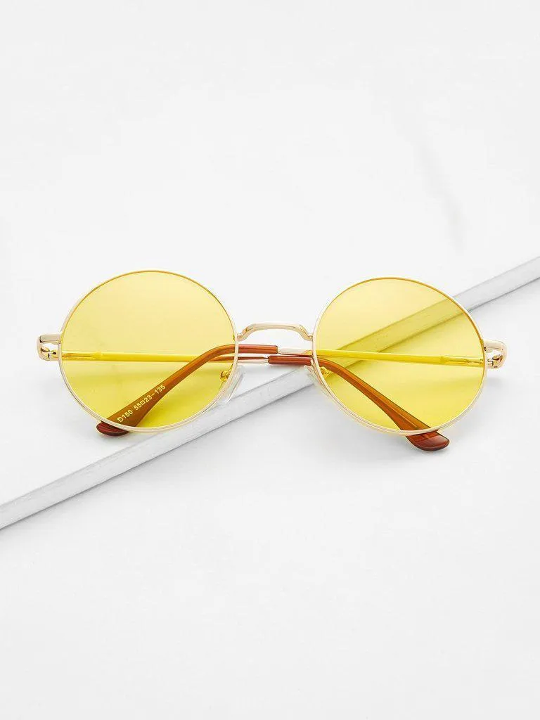 Metal Frame Yellow Round Lens Retro Style Sunglasses