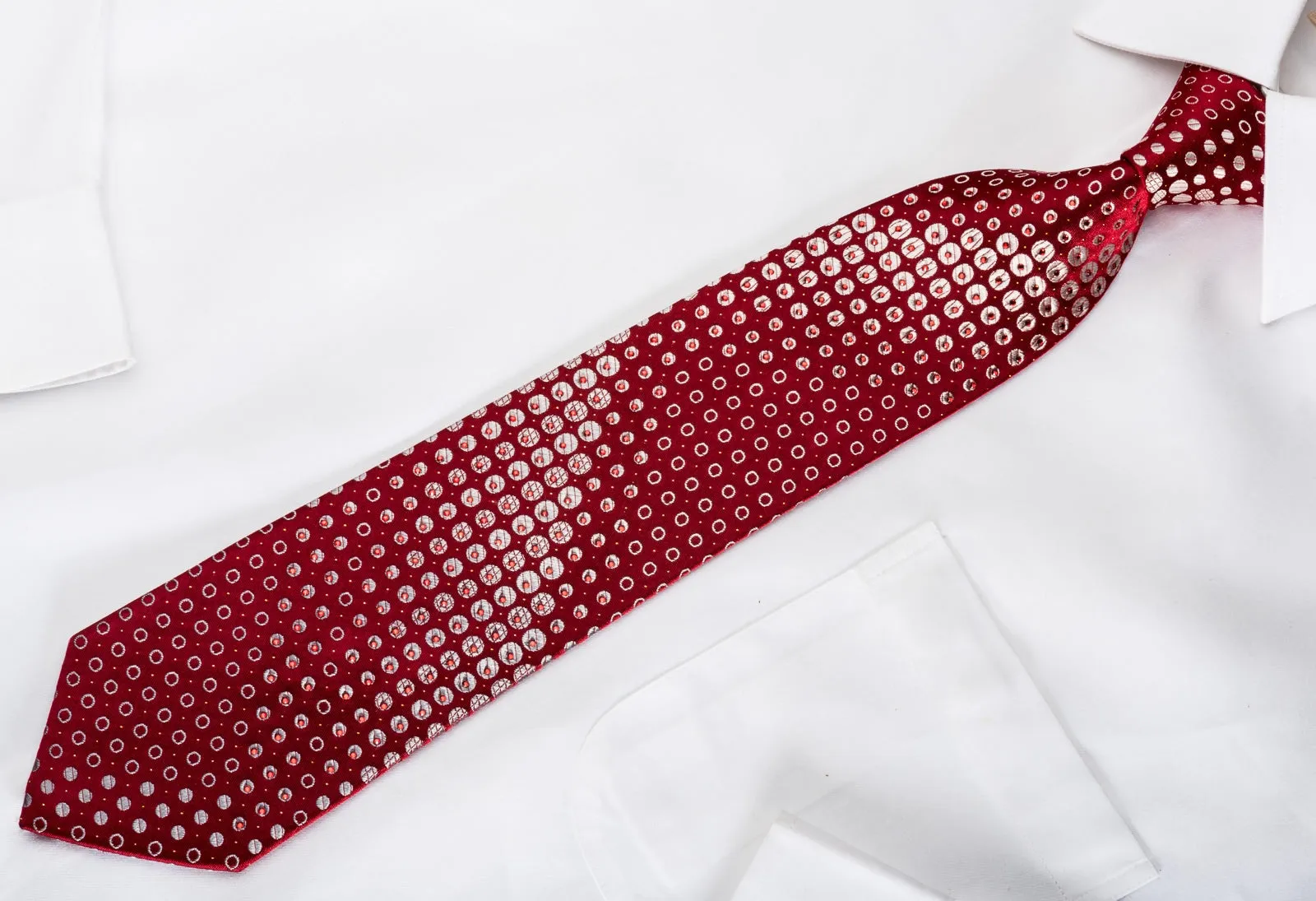 Metro City Men's Rhinestone Silk Necktie Silver Dots On Burgundy With Sparkles