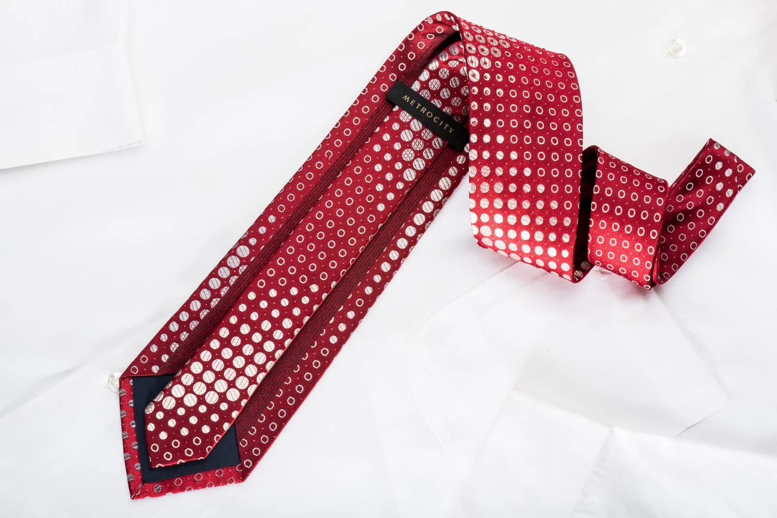 Metro City Men's Rhinestone Silk Necktie Silver Dots On Burgundy With Sparkles