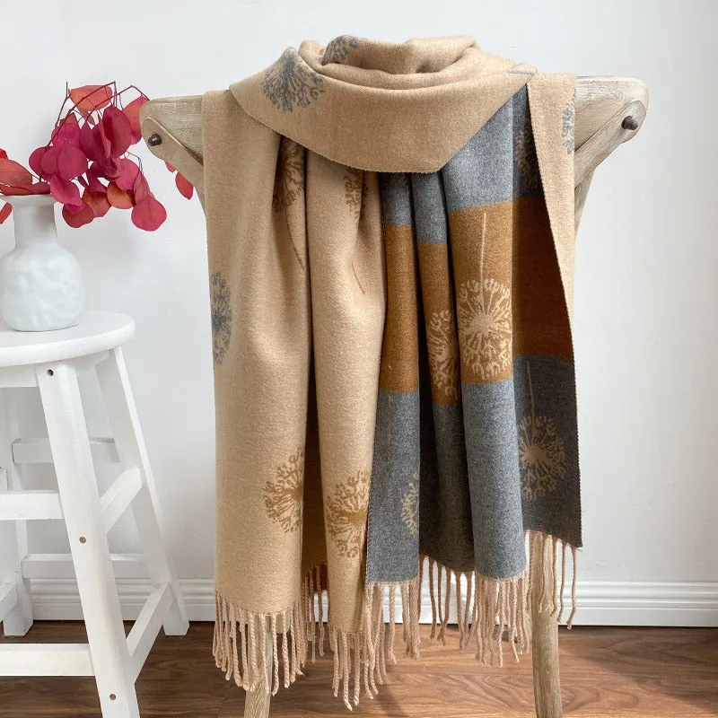 New Fashionable Winter Cashmere Scarf with Tassels and Plaid Pattern - Women's Shawl