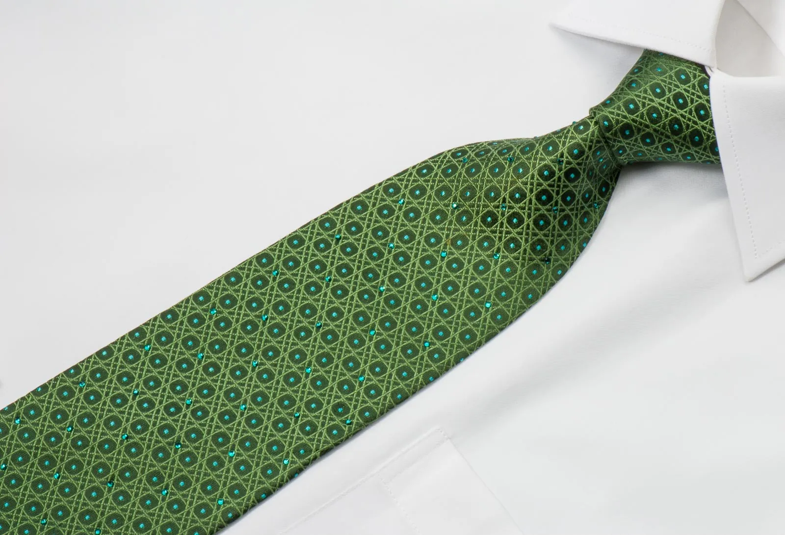 Nina Ricci Emerald Green Silk Necktie With Emerald Rhinestones