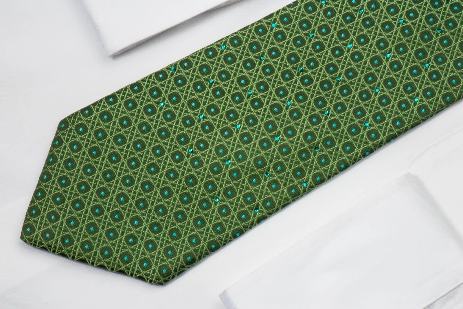 Nina Ricci Emerald Green Silk Necktie With Emerald Rhinestones