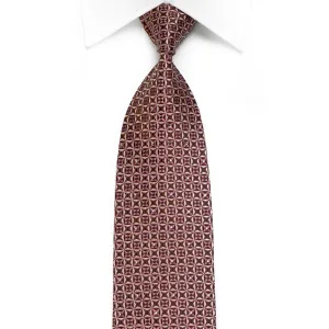 Nina Ricci Men's Crystal Silk Necktie Beige Pink Geometric On Brown With Silver Sparkles