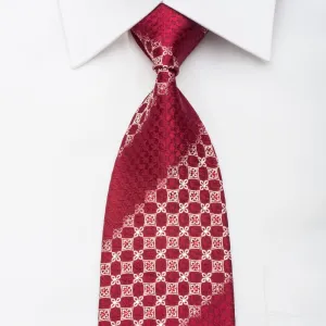 Nina Ricci Mens Rhineston Silk Necktie Gold Geometric On Burgundy With Silver Sparkles