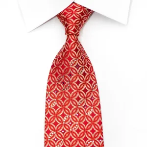 Nina Ricci Men's Silk Diamate Necktie Interlocking Circles On Red With Crystal Rhinestones