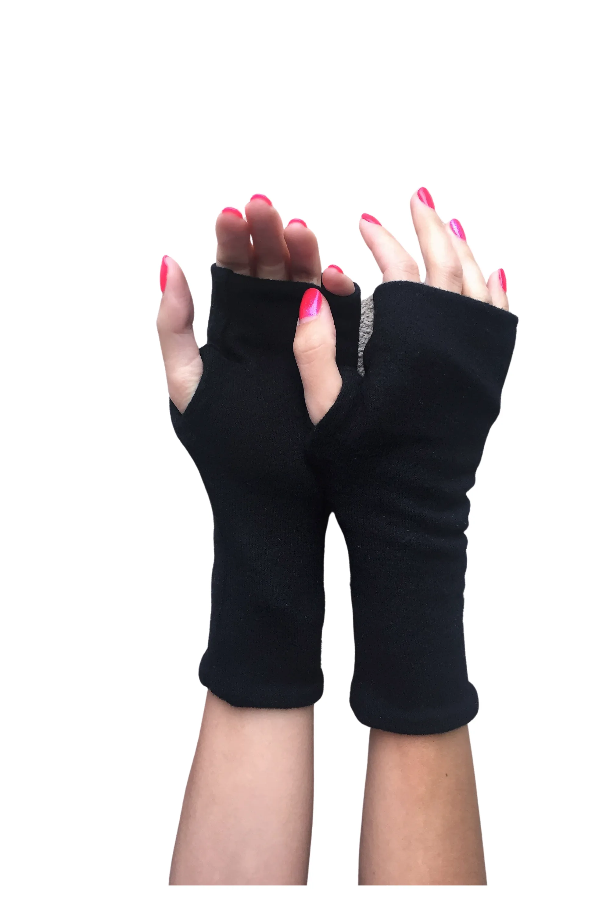 One Size Fingerless Gloves in Double Layer Ultra Soft Cashmere Feel Sweater Jersey