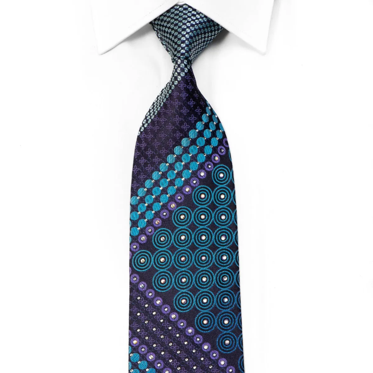 OVO Classic Rhinestone Necktie Blue Purple Geometric On Navy With Sparkles