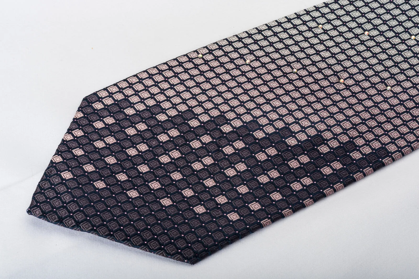 OVO Classic Rhinestone Necktie Silver Geometric On Navy With Silver Sparkles