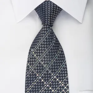 OVO Classic Rhinestone Necktie Silver Geometric On Navy With Silver Sparkles