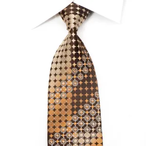 Paco Rabanne Men's Crystal Tie Orange Geometric On Brown With Silver Sparkles