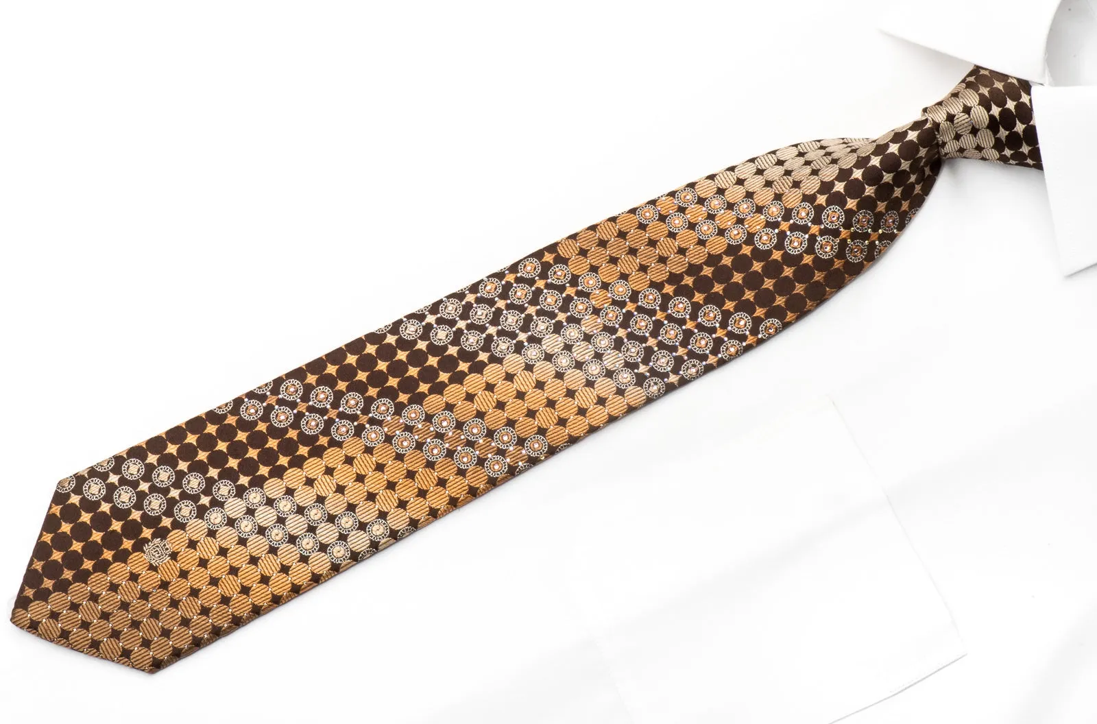 Paco Rabanne Men's Crystal Tie Orange Geometric On Brown With Silver Sparkles