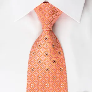 Perry Ellis Silk Rhinestone Necktie Red Foulard On Orange With Silver Sparkles