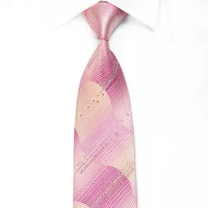 Pierre Cardin Men's Crystal Silk Necktie Waves On Pink With Silver Sparkles