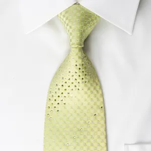 Pierre Cardin Rhinestone Silk Necktie Geometric On Green With Silver Sparkles