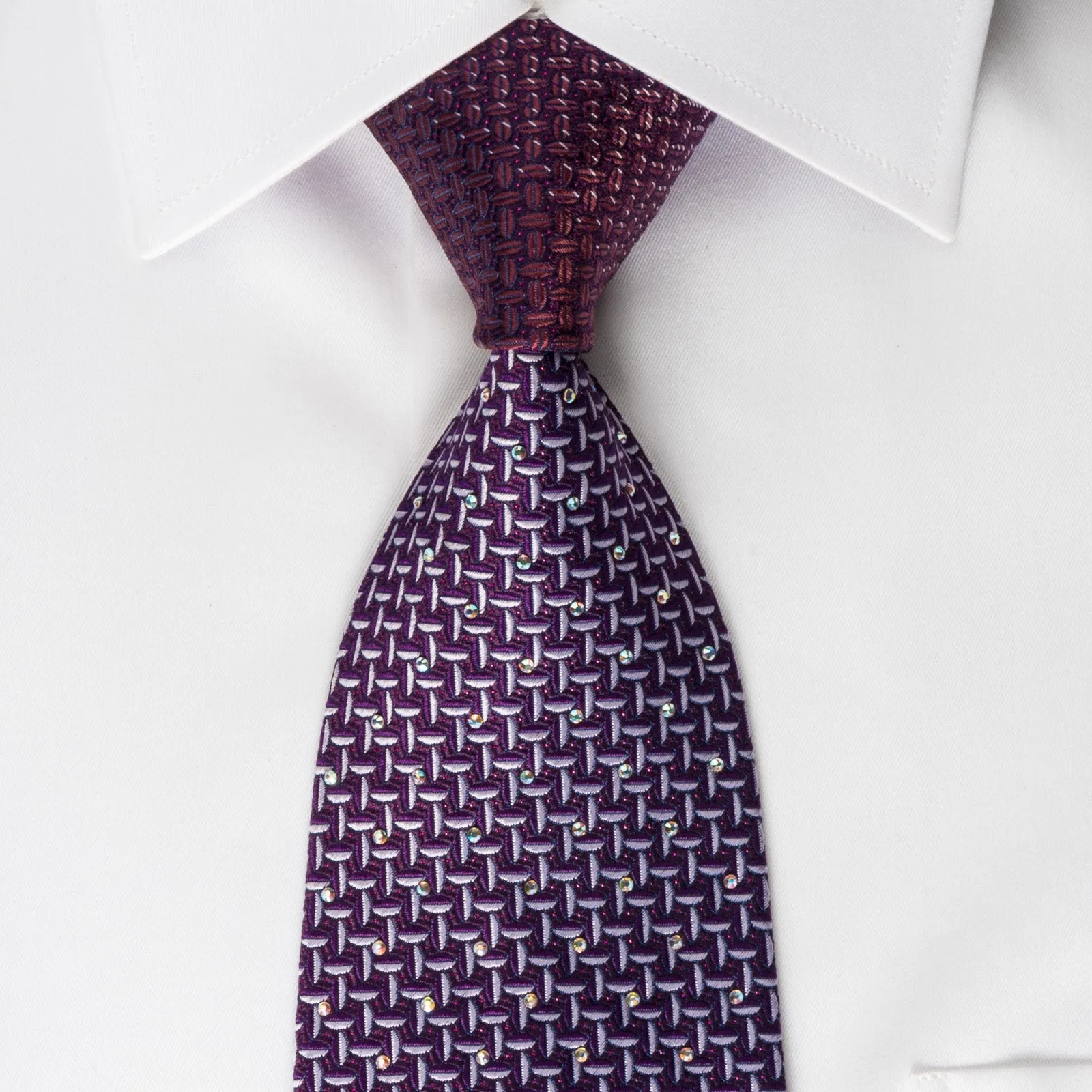 Pierre Cardin Rhinestone Silk Tie Silver Weave On Purple With Red Sparkles