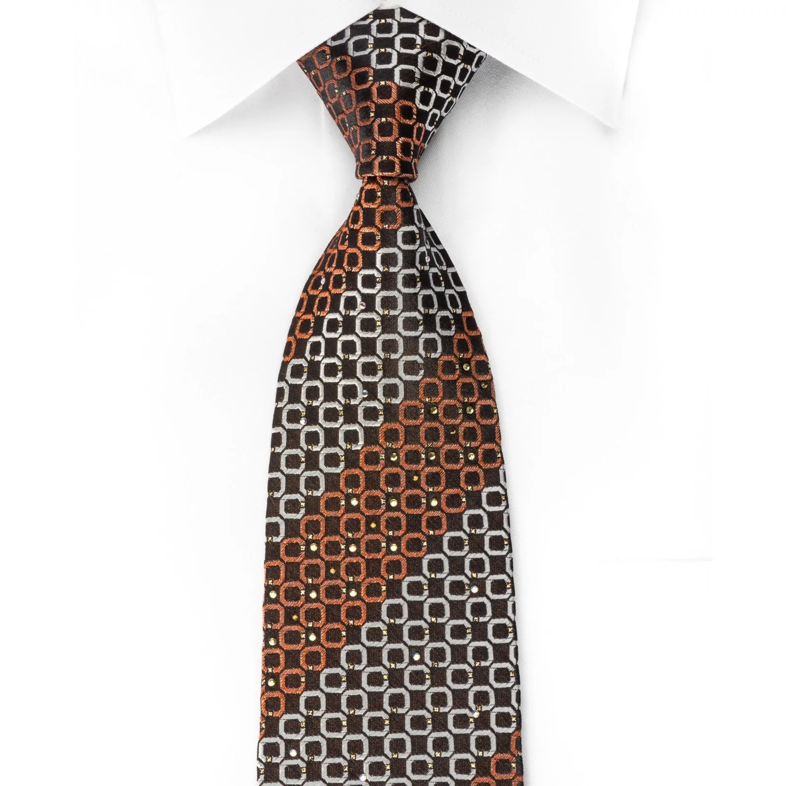 Pierre Cardin Silk Rhinestone Necktie Orange Silver Ovals On Black With Sparkles