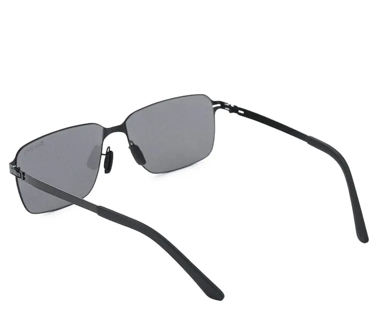 Polarized Stainless Frame Rectangular Sunglasses - Black Black