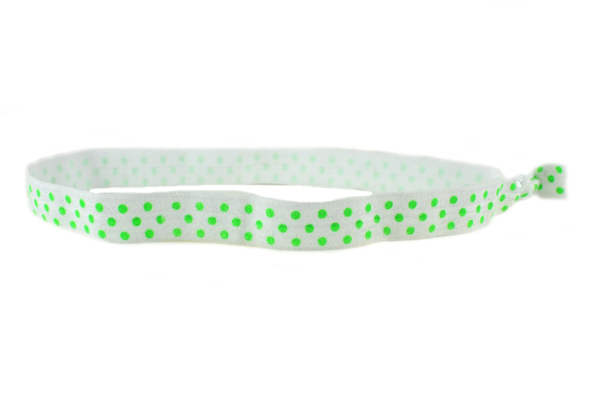 Polka Dots White Green Elastic Headband (SKU 6006 HB)