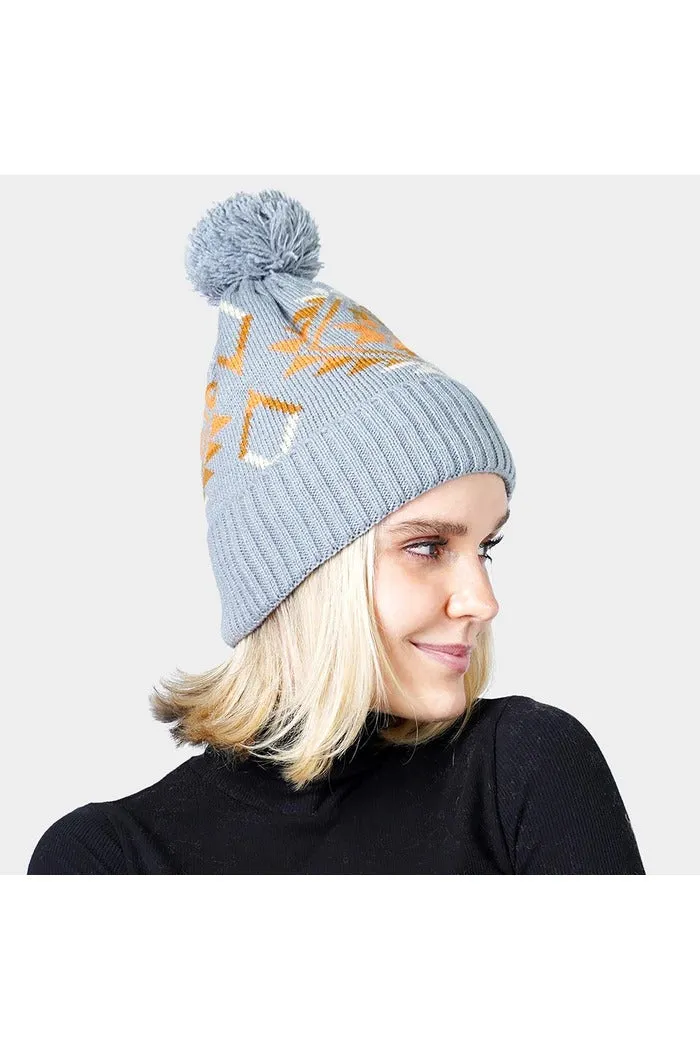 Pom Pom Western Knit Beanie Hat