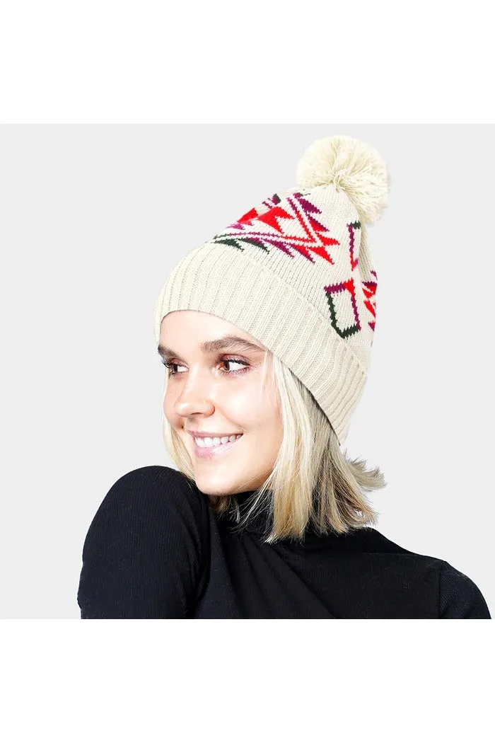 Pom Pom Western Knit Beanie Hat