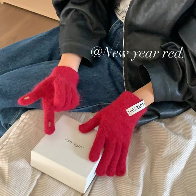 Rabbit Fur Knitted Gloves  Adorable Winter Warmth with Touchscreen Capability!