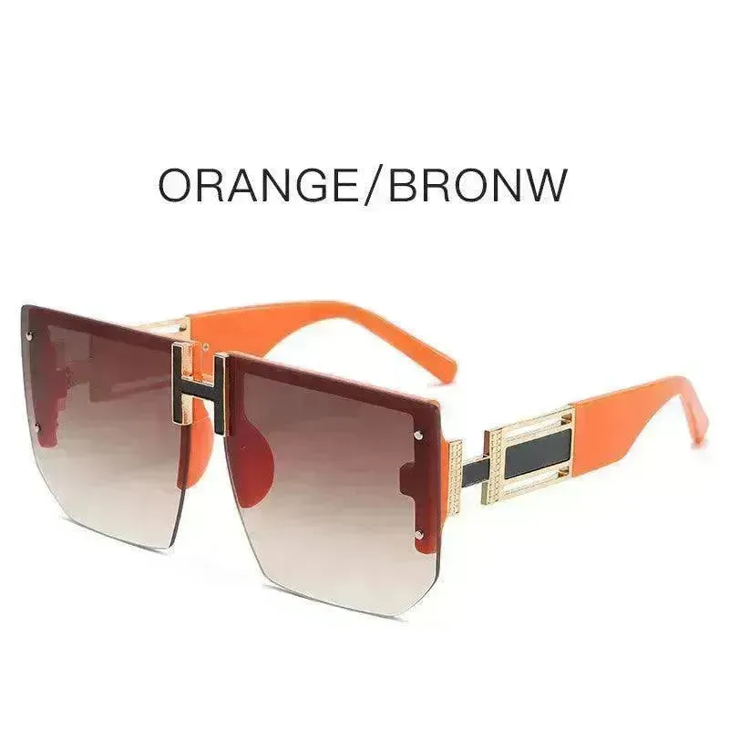 Retro Big Square Rim Glasses Rimless Fashion Sunglasses