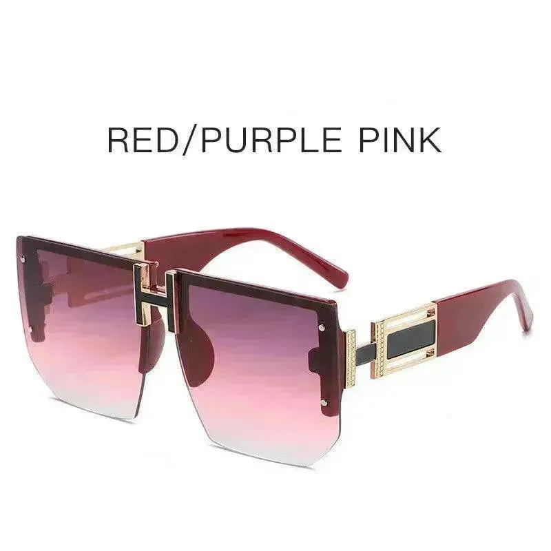 Retro Big Square Rim Glasses Rimless Fashion Sunglasses