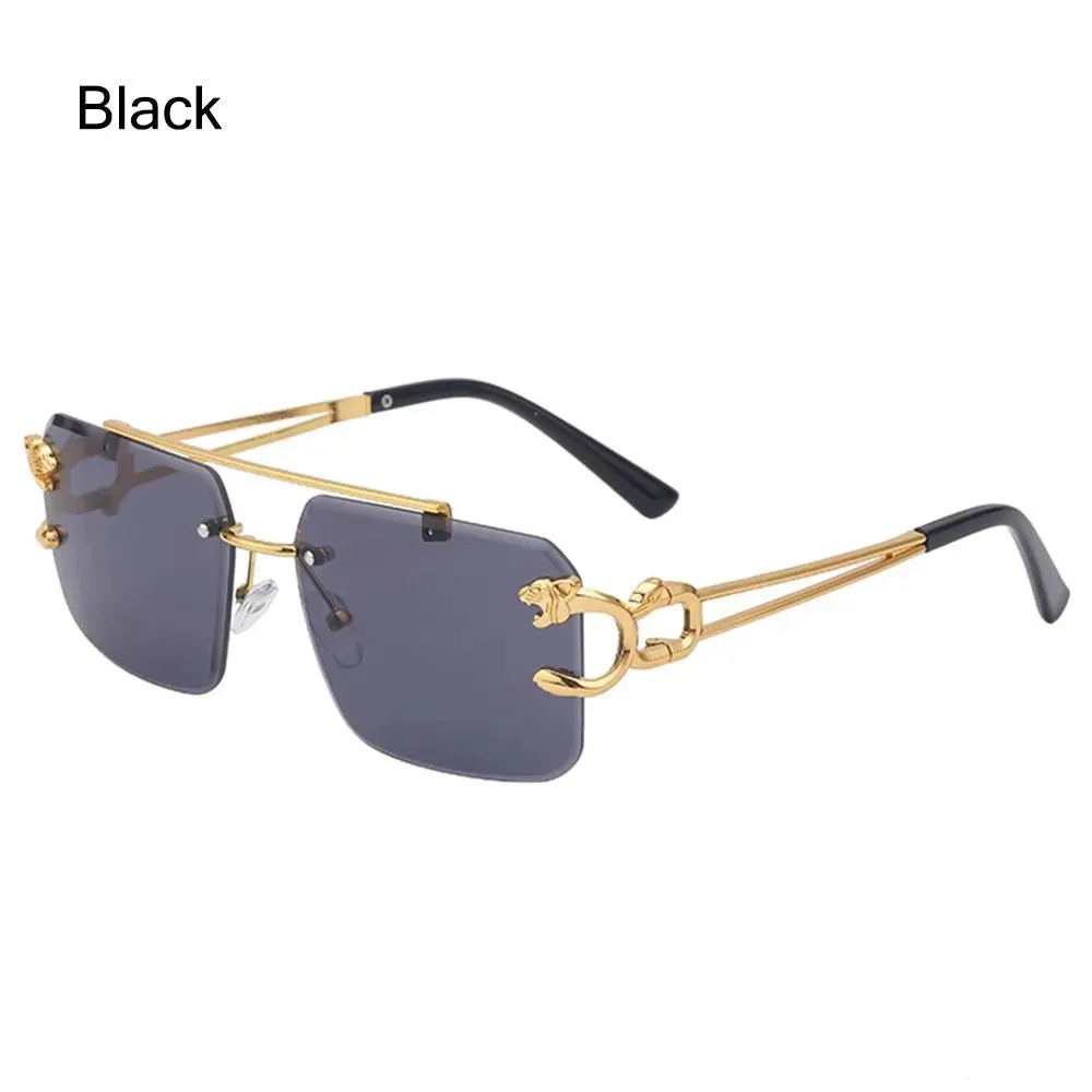 Retro Cheetah Decoration Rimless Sunglasses for Women Men Metal Steampunk Sun Glasses Frameless Fashion Shades UV400 Eyewear