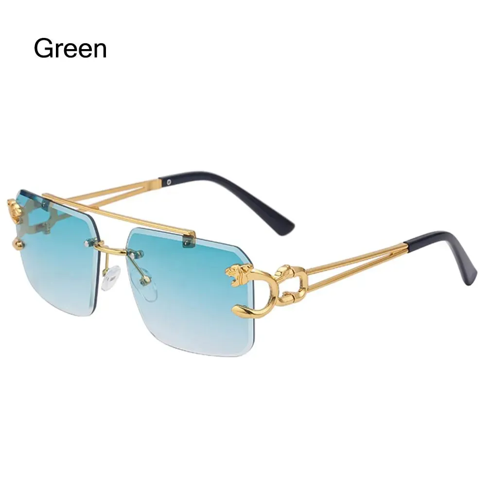 Retro Cheetah Decoration Rimless Sunglasses for Women Men Metal Steampunk Sun Glasses Frameless Fashion Shades UV400 Eyewear