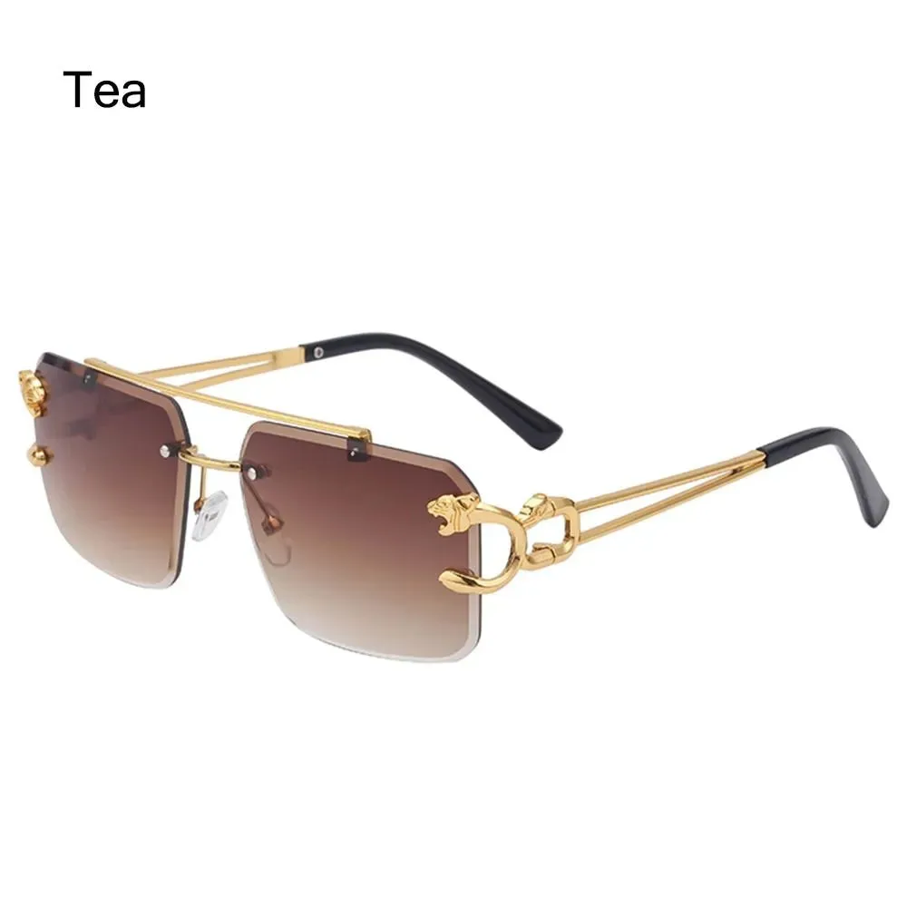 Retro Cheetah Decoration Rimless Sunglasses for Women Men Metal Steampunk Sun Glasses Frameless Fashion Shades UV400 Eyewear